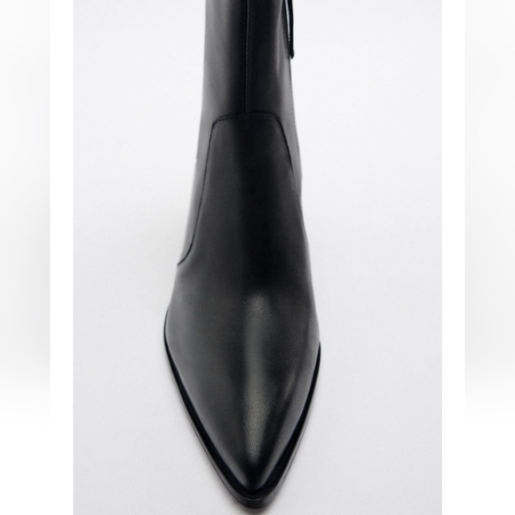 NWT Zara Geniune Leather Cowboy Block Ankle Heeled Boots Booties - Picture 5 of 5